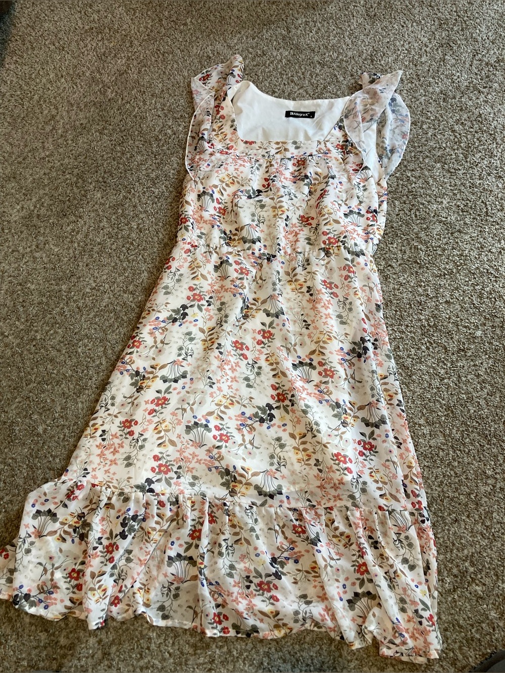 Floral Ruffle midi Dress - White Floral